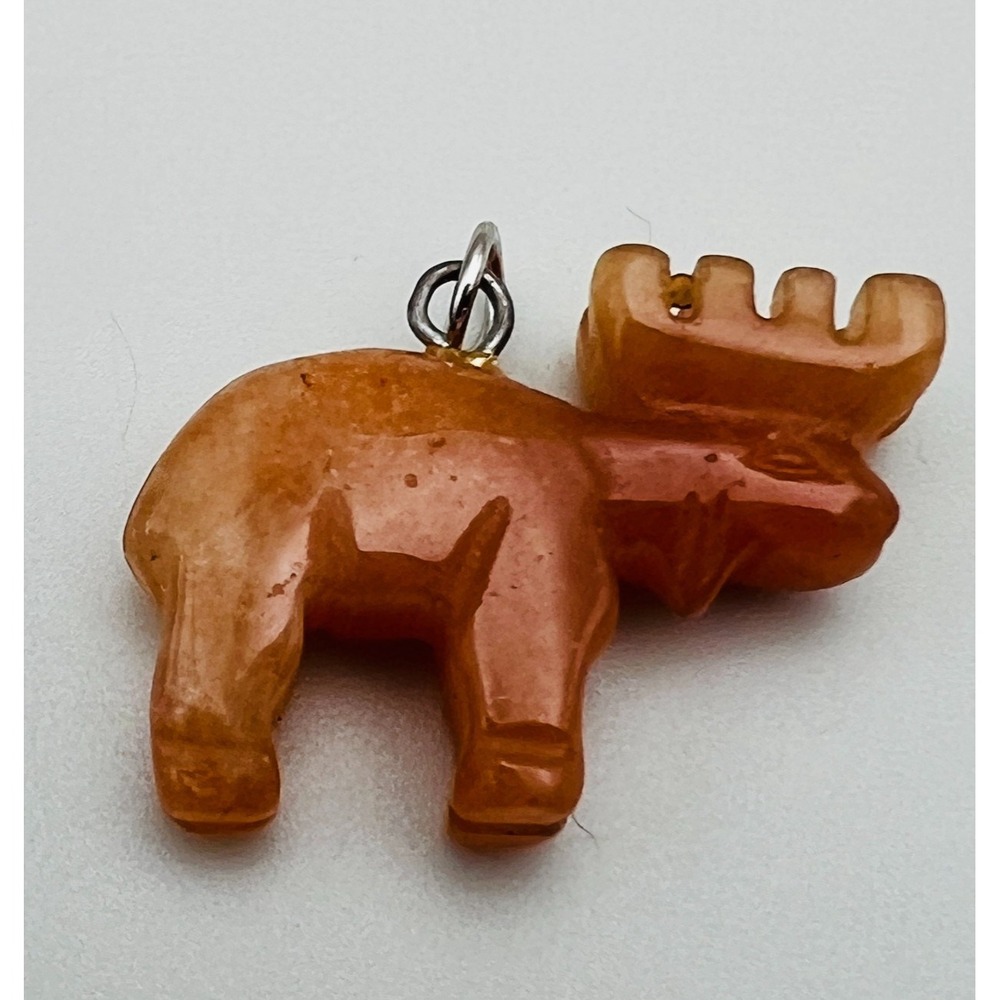 Moose Animal Charm Pendant Small Brown Carved Stone Woodland Cute 1 Inch